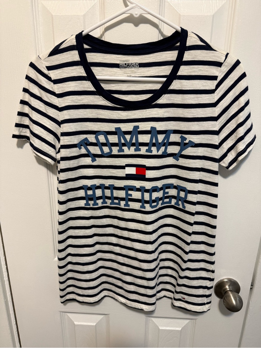 Petite S Tommy Hilfiger Denim Striped Logo T-Shirt